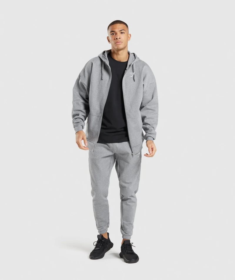 Men's Gymshark Essential Zip Up Hoodie Grey | CA 086N53